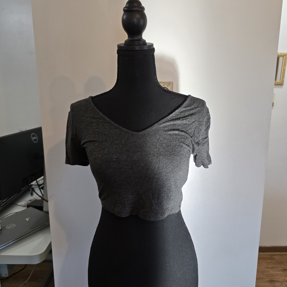 Gray V-Neck Crop Top